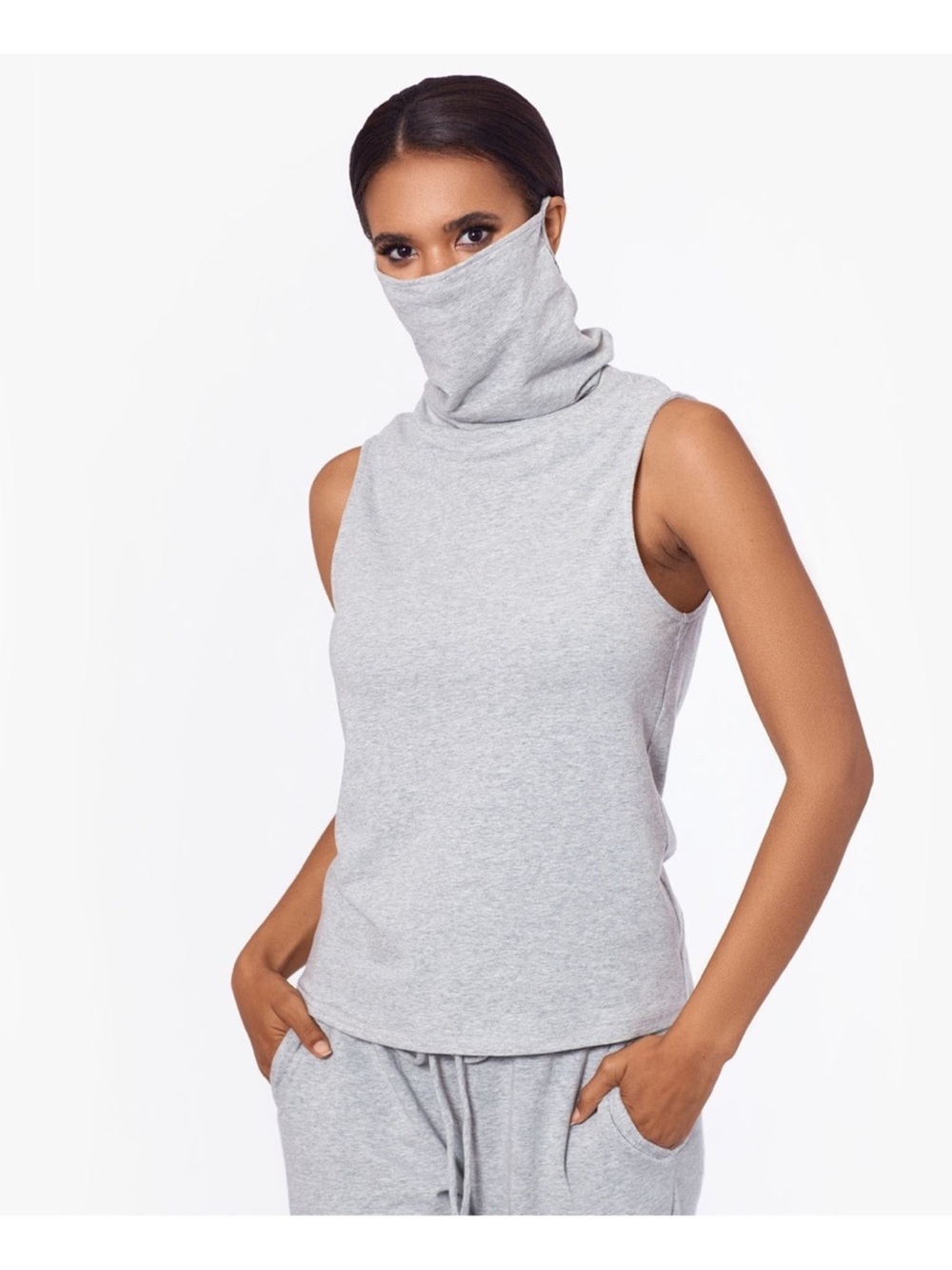 NWT Betsy & Adam Gray Draped Cowl Neck Sleeveless Layering Base